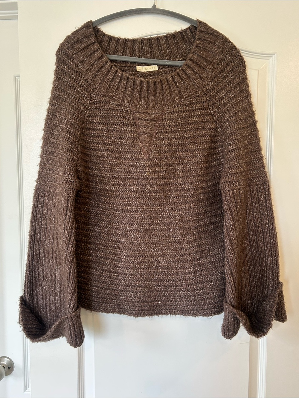 EUC Hinge Brown Chunky Knit Sweater Balloon Sleeve Cropped Size S